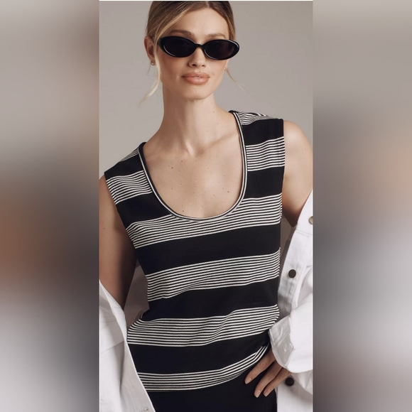 Anthropologie Bishop & Young Women's Black & White Striped Crewneck Tank Top - Picture 7 of 8